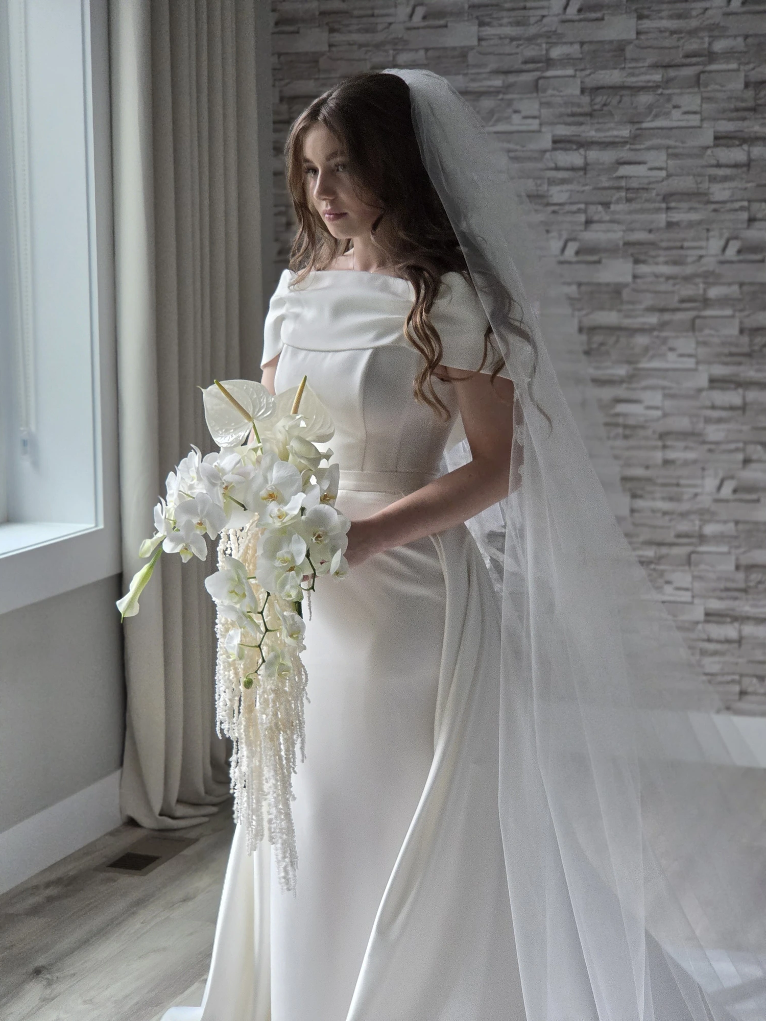 Elegant bridal hairstyle with intricate details