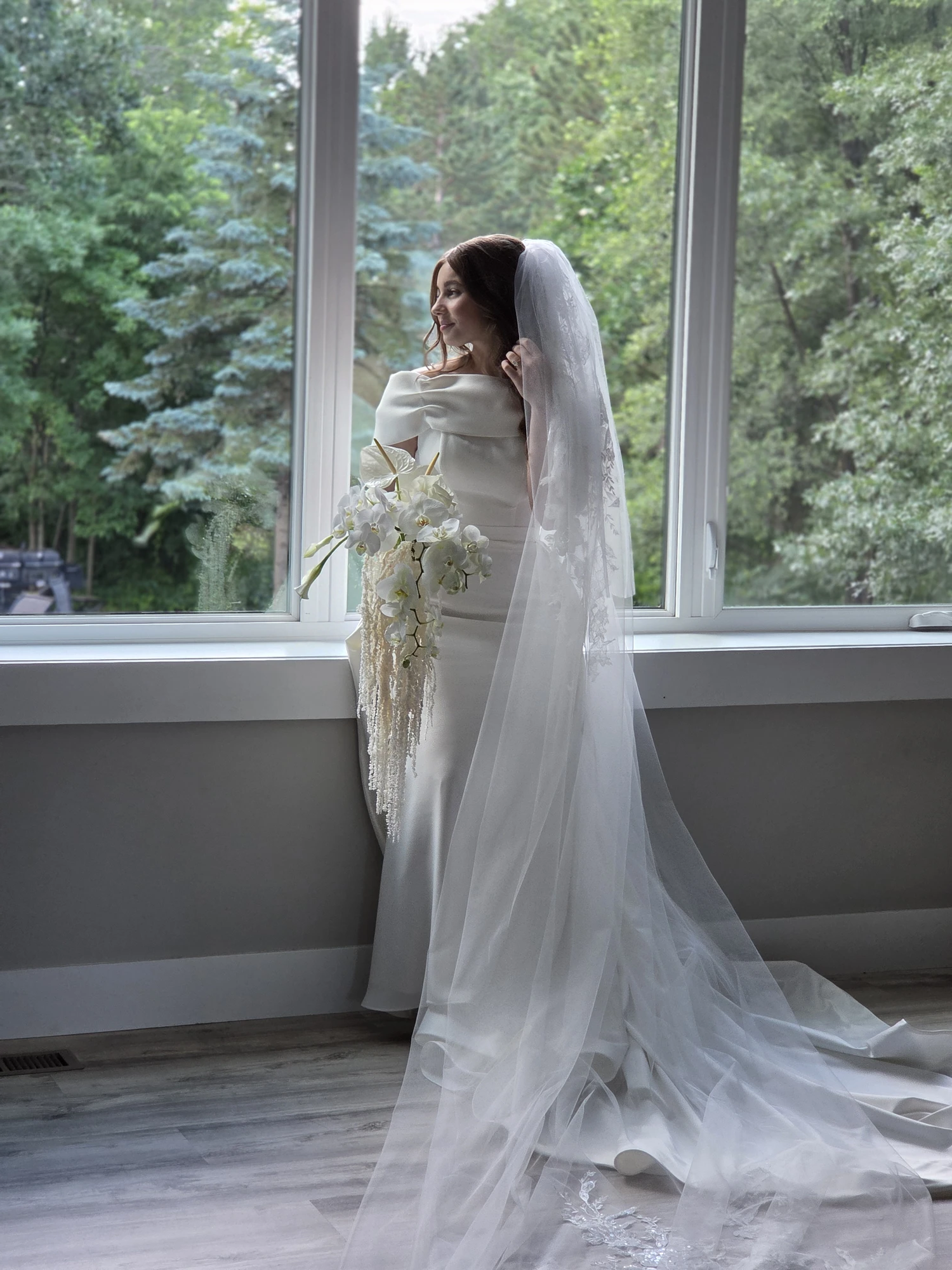 Elegant bridal hairstyle with intricate details