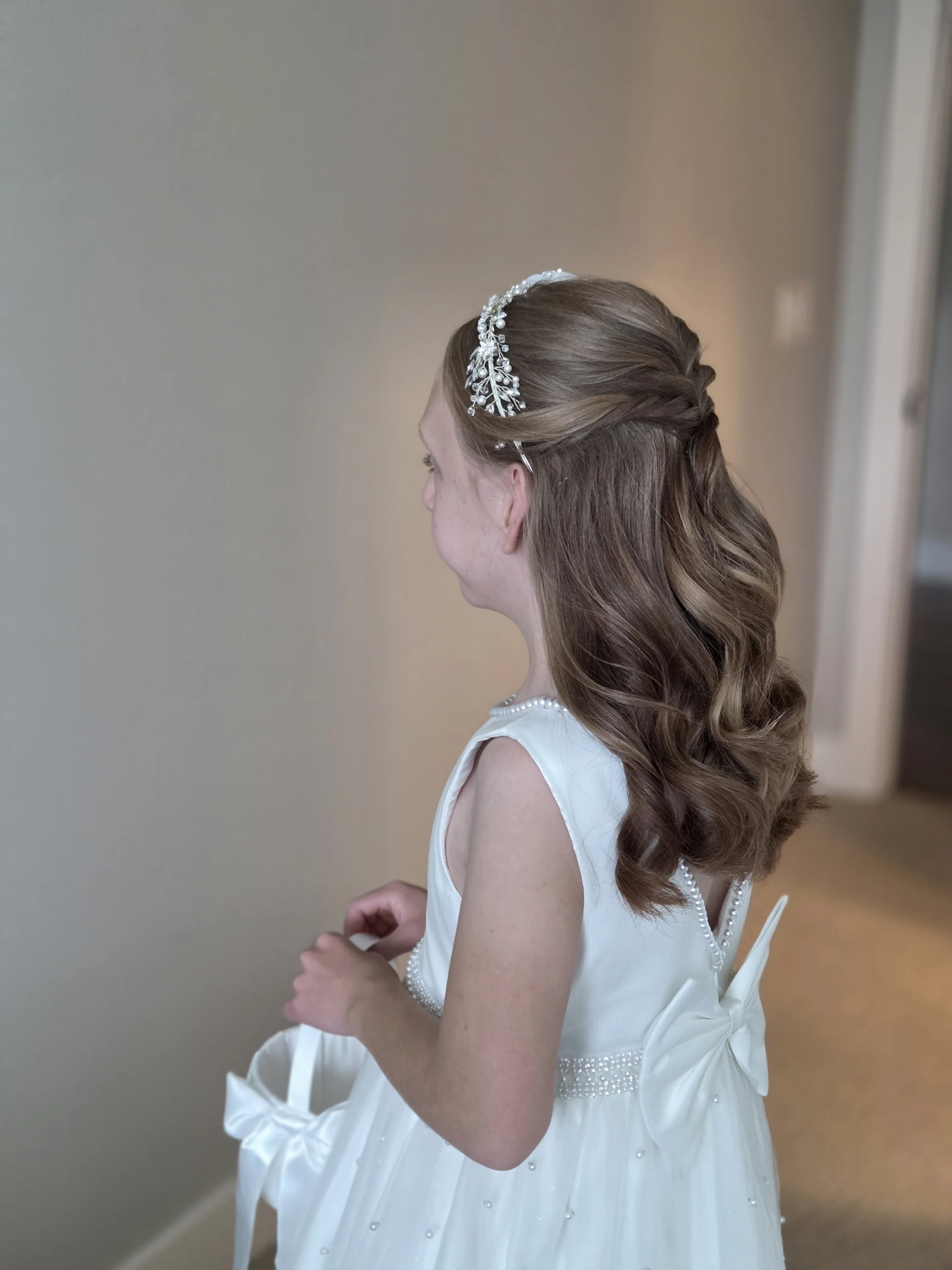 Elegant bridal hairstyle with intricate details