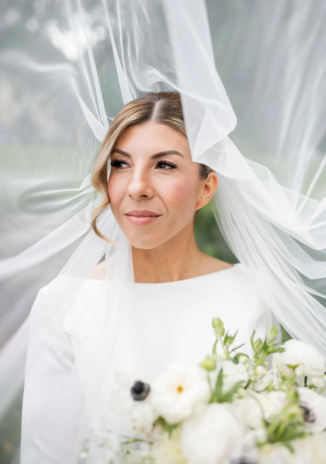 Elegant bridal hairstyle with intricate details