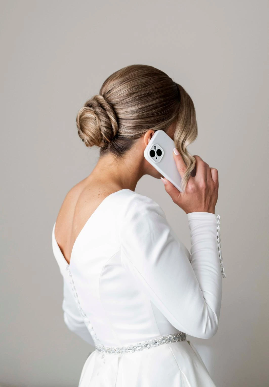 Elegant bridal hairstyle with intricate details