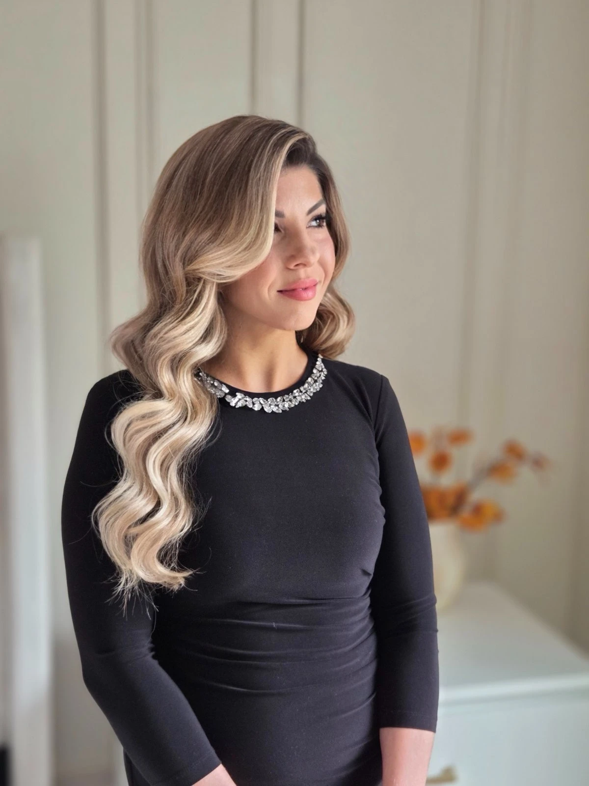 Elegant bridal hairstyle with intricate details